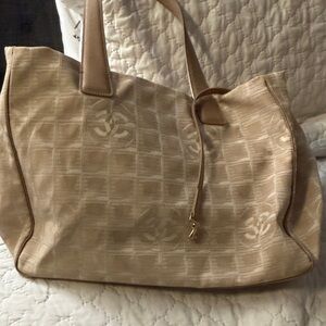 Neutral Beige Chanel  Logo-Patterned Tote Bag